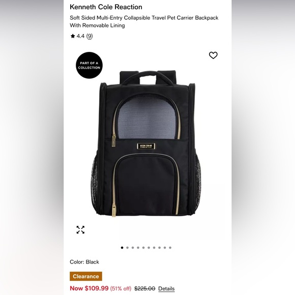 Kenneth Cole Pet Carrier Backpack - Picture 1 of 6
